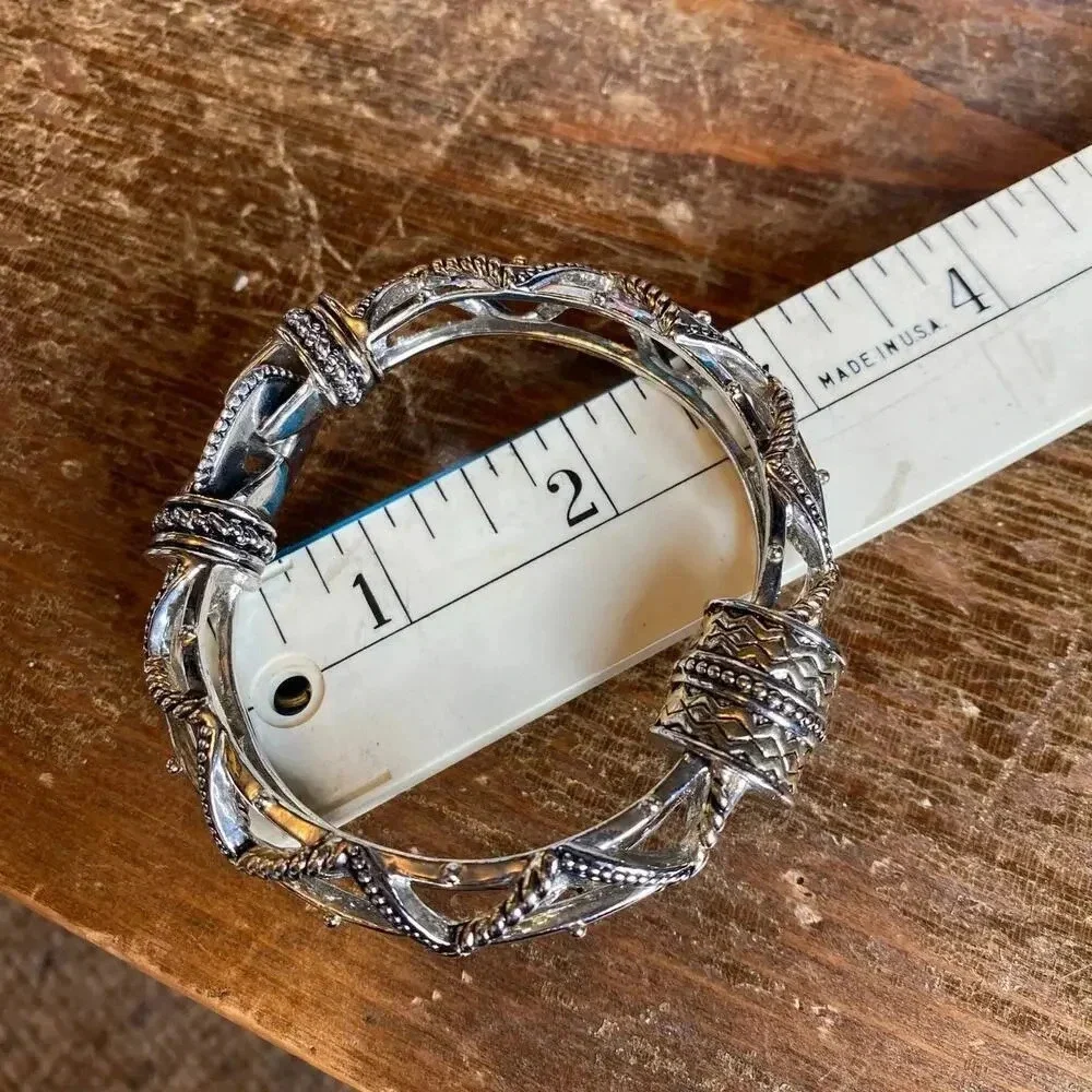 Two Tones Twisted Cable Sterling Silver Bali Style Women Bracelet Magnetic Clasp